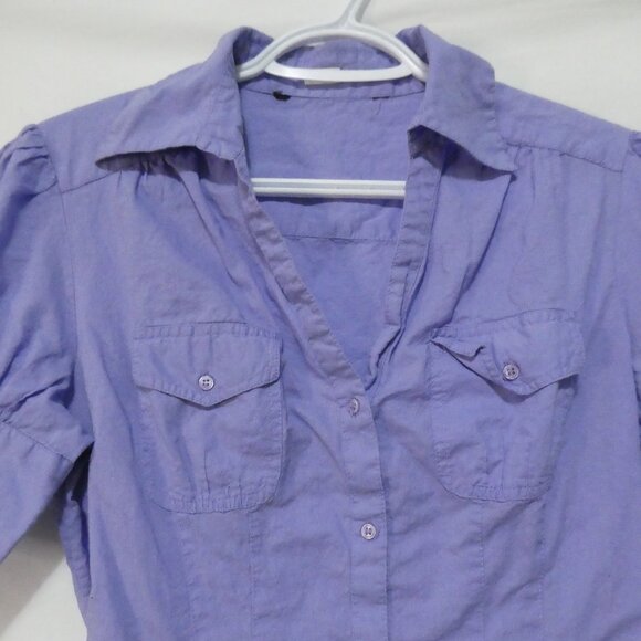 Unbranded | P2P 14 inches measured | Chic Purple V-Neck Button-Up Shirt - Picture 4 of 14